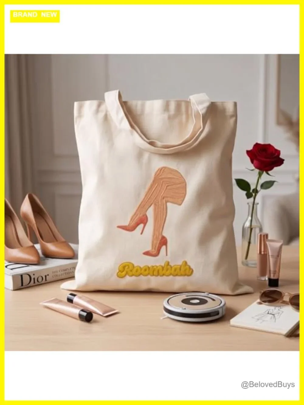 100% Cotton Canvas Tote - Reusable Shopping Grocery Bag with Embroidered Design